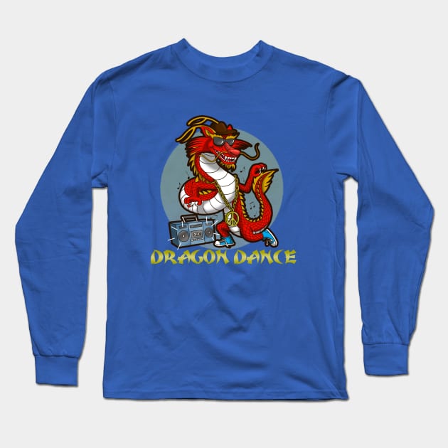 Funny Cool Cute Dancing Dragon Retro 80's 90's Music Boombox Urban Chinese New Year 2024 Cartoon Long Sleeve T-Shirt by BoggsNicolas